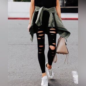 ALO Yoga Ripped Warrior High Waist Leggings Black Size XXS